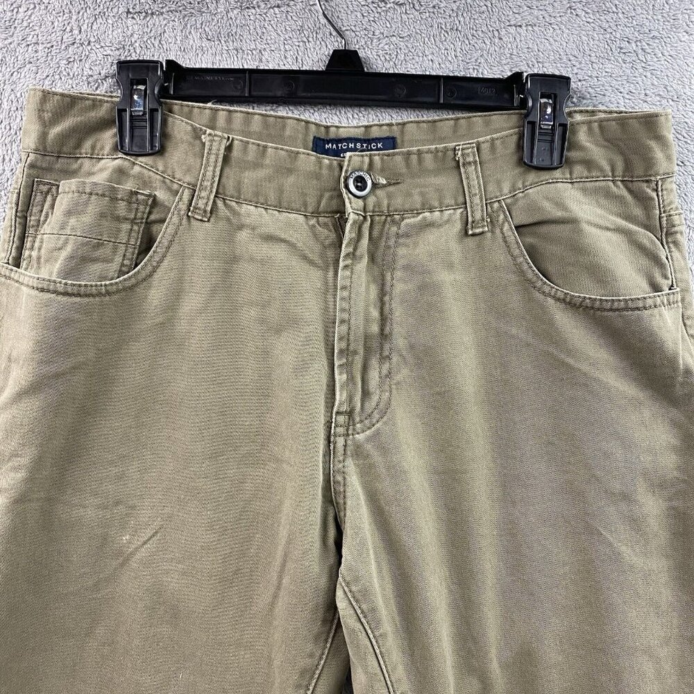 Matchstick Mens Sz XL/34 Olive Green Straight Leg Cotton Chino Pants 5 Pocket - Picture 1 of 8